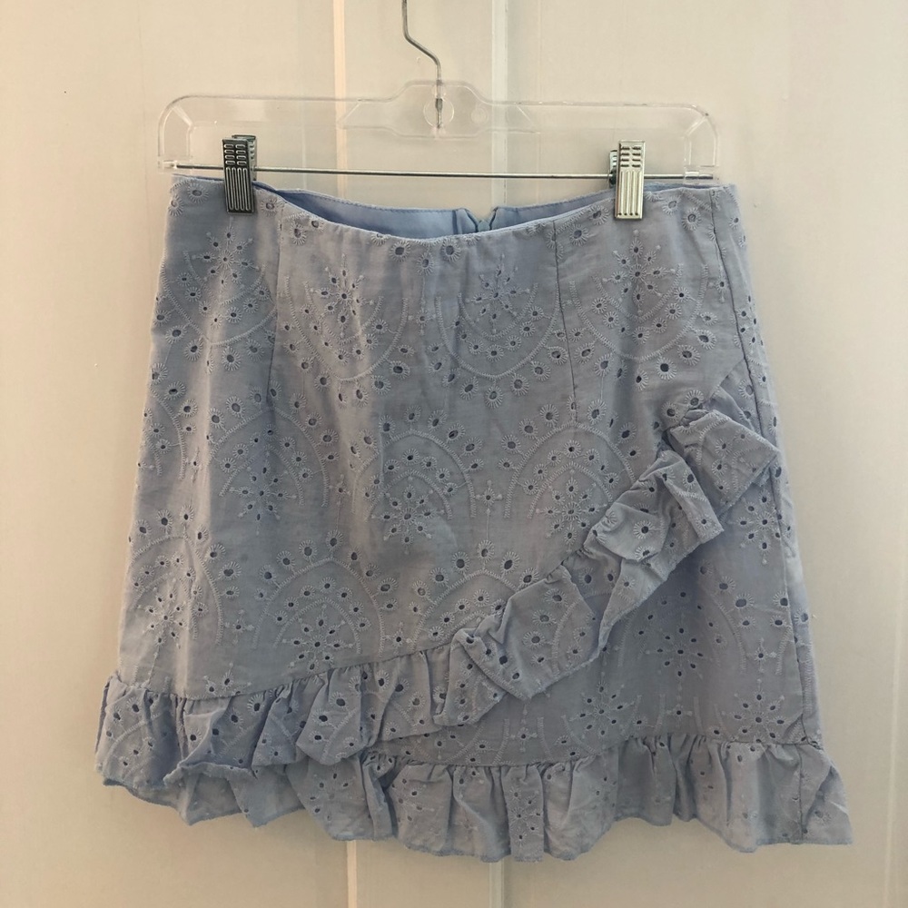 Asymmetrical Ruched Ruffle Trim Embroidery Skirt